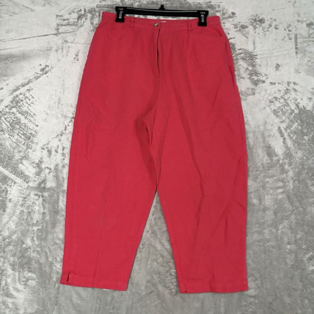 Talbots Pants Womens 12 Petite Pink Red Irish Linen Blend Crop Coral High Rise